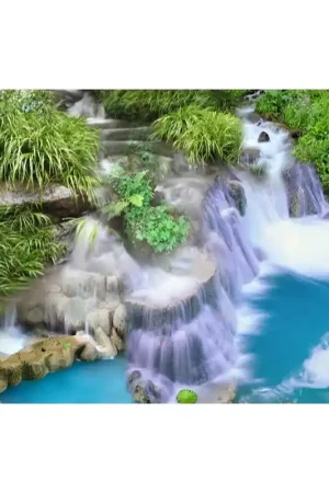 Fait Main Revêtement de sol trompe l'œil 3d paysage zen - Petite cascade et les plantes d'eau