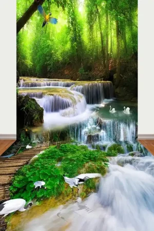 Décoration événementielle mur-sol 3D paysage - Chute d'eau dans la forêt Réduction