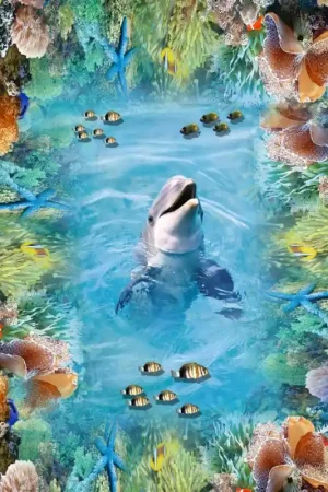 Authentique Revêtement de sol trompe l'œil effet 3D - Le dauphin avec les coraux