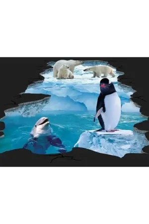 Expédié Aujourd’hui Decoration événementielle extérieure Revêtement sol trompe l'oeil 3D paysage glaciaire - Le pingouin, le dauphin et les ours