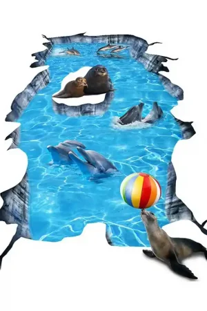 Animation événementielle Revêtement de sol trompe l'oeil trou dans le sol centre commercial - Les dauphins et les phoques Quantité Limitée