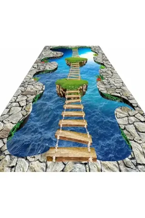 Décoration événementielle soltrompe l'oeil 3D salle de jeux - Passerelle et les îles flottantes sur la mer Populaire