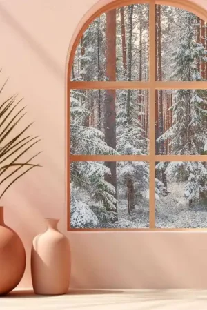 Retour Gratuit Papier Peint Panoramique Silence neigeux dans la forêt de pins