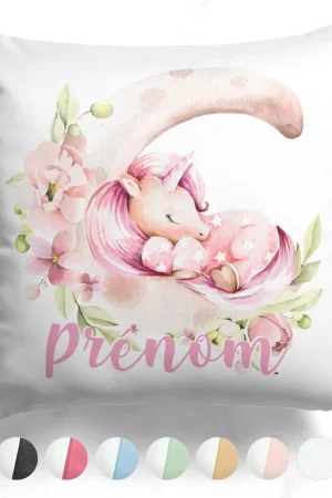 Achat Immédiat Coussin bicolore personnalisé - Licorne