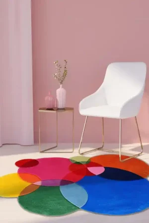 Acheter Direct Tapis contemporain salon chambre inspiré jeu de couleur - Cercles multicolores