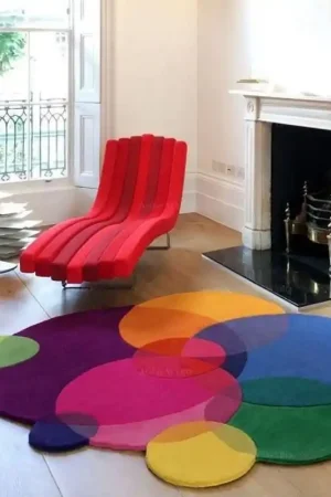 Vente Flash Tapis moderne salon chambre inspiré jeu de couleur - Cercles multicolores
