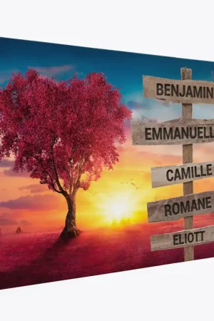 Tableau toile personnalisé avec prénoms - Arbre coeur Fait Main