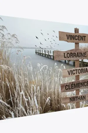 Tableau toile personnalisé avec prénoms - Ponton Hiver Pas Cher