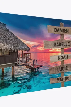 Tableau toile personnalisé avec prénoms - Paradisiaque bungalow flottant Prix Bas