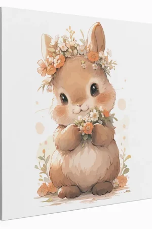 Commander Maintenant Tableau toile Enfants Carré - Lapin Fleurs