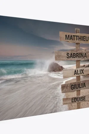 Tableau toile personnalisé avec prénoms - Plage mer Premium