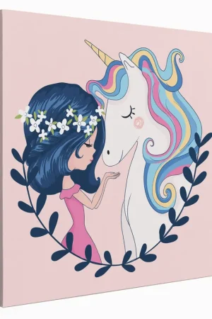 Vente Flash Tableau toile Enfants Carré - Fille et Licorne