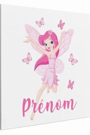 Vente Directe Tableau toile enfants personnalisée avec prénom - Fée Papillons