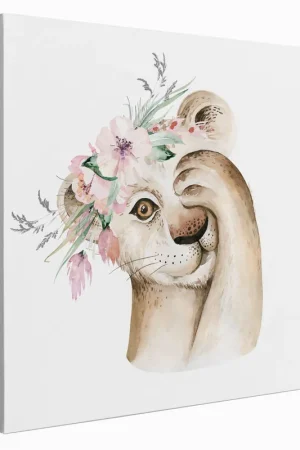 Achat Immédiat Tableau toile Enfants Carré - Lionceau Fleurs