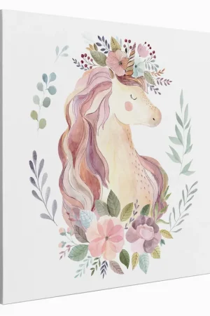 Vente Directe Tableau toile Enfants Carré - Licorne Fleurs