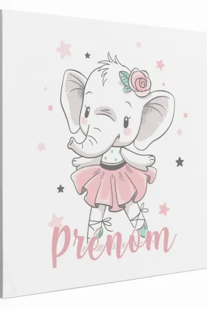 Acheter Direct Tableau toile enfants personnalisée avec prénom - Danseuse Éléphante