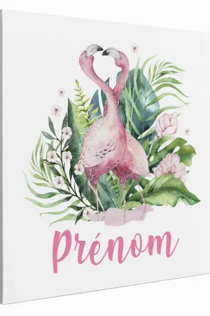 Vente Flash Tableau toile enfants personnalisée avec prénom - Flamants Roses
