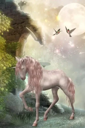 Usine Directe Papier peint fantaisie chambre fille - Cheval unicorne dans la nuit 1