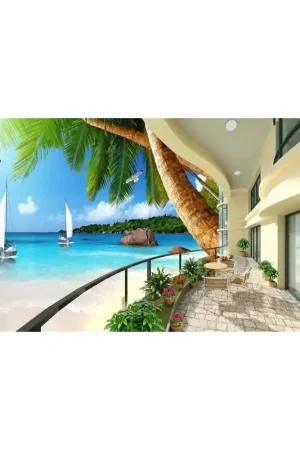 Top Vente Papier peint photo trompe l'œil effet 3D - Appartement au bord de la mer - Extension d'espace