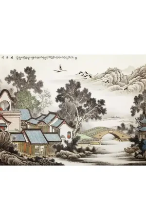 Vente Flash Peinture à l'encre de Chine - Maison dans la montagne