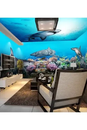 Achat Immédiat Décoration murale grand panoramique paysage fond marin - Les requins et les coraux