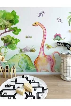 Affaire À Saisir Dessin aquarelle grand format chambre bébé - Les dinosaures