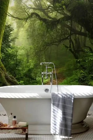 Vente Flash Panneau étanche décoratif imprimé salle de bain mur baignoire - Paysage de la forêt primaire