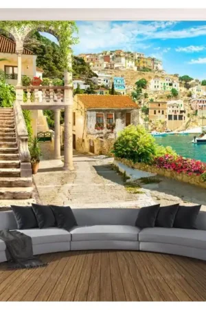 Vente Directe Paysage d'Italie effet de profondeur - Village au bord de la côte méditerranéenne