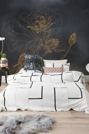 Acheter En Ligne Déco zen inspiration bouddhisme - Lotus doré sur fond noir